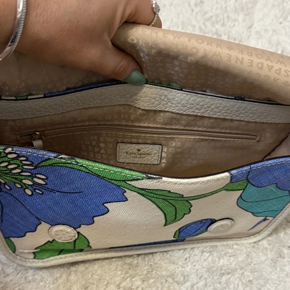 Kate Spade Cream and Blue Floral Crossbody Bag